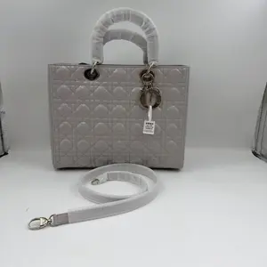 Pre-owned Dior h9 Grey Patent Leather "Lady Dior" Bag (7 Grid) — Handbag & Crossbody 62353