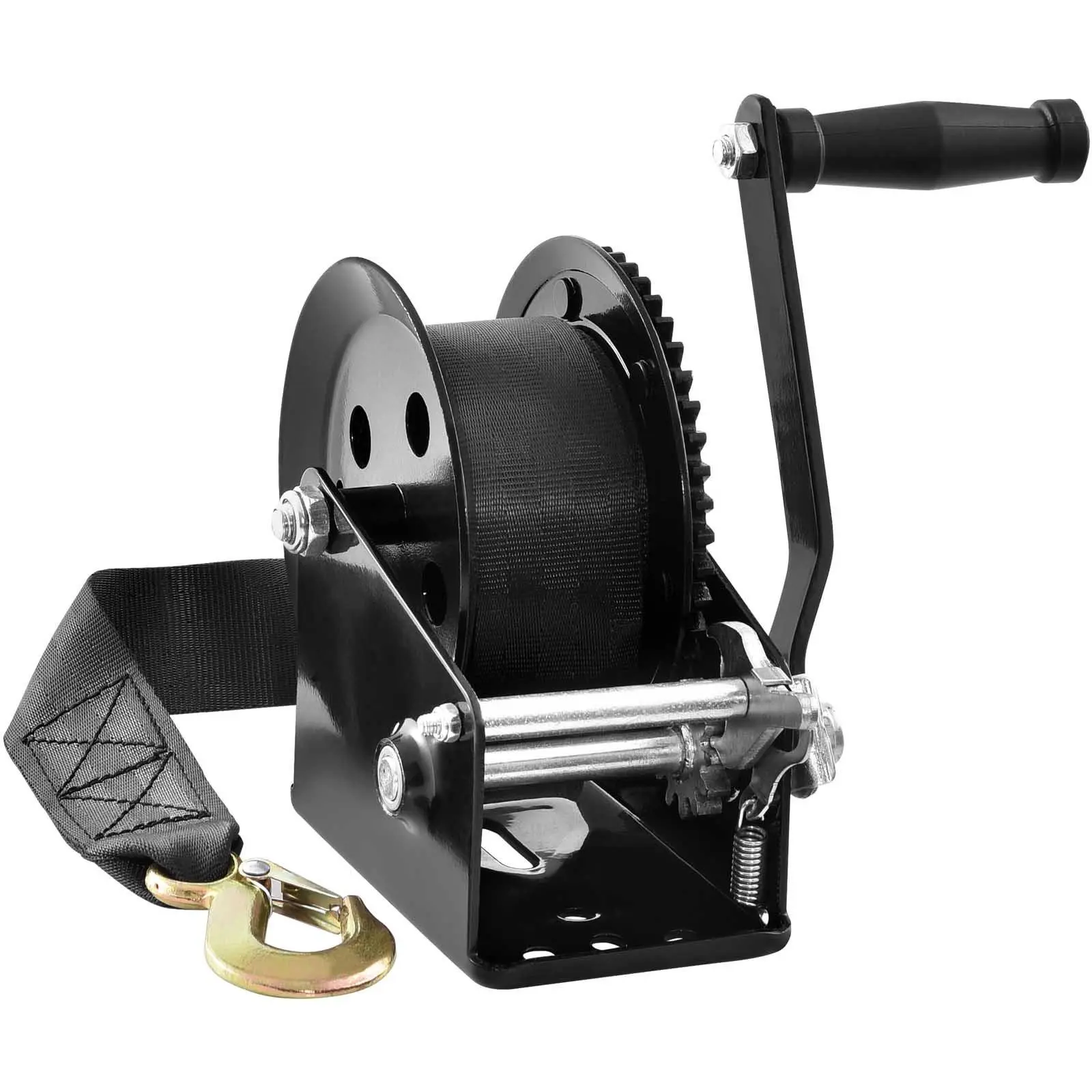 【summerfinds】VEVOR Hand Winch, 1600 lbs Pulling Capacity, Boat Trailer Winch Heavy Duty Rope Crank with 33 ft Polyester Strap and Two-Way Ratchet, Manual Operated Hand Crank Winch for Trailer, Boat or ATV Towing