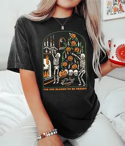 Halloween Oversized Tshirts Women Long Live Doodles Halloween Tees Vintage Horror Shirt Casual Short Sleeve Top