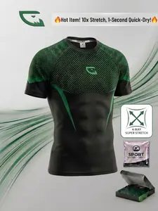 Men's Fitness Sport T-Shirt, Sporty Style, 10x Stretch, Quick Dry, Sweat-Wicking, Breathable, Ideal for Gym Training, Casual Wear