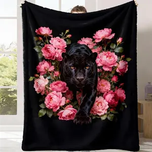 Black Panther Rose Elegant Theme Flannel Blanket, Weighted Blanket, Soft, Warm And Comfortable, Ideal Gift For Everyone, Adult And Children, Birthday And Christmas Party Gifts