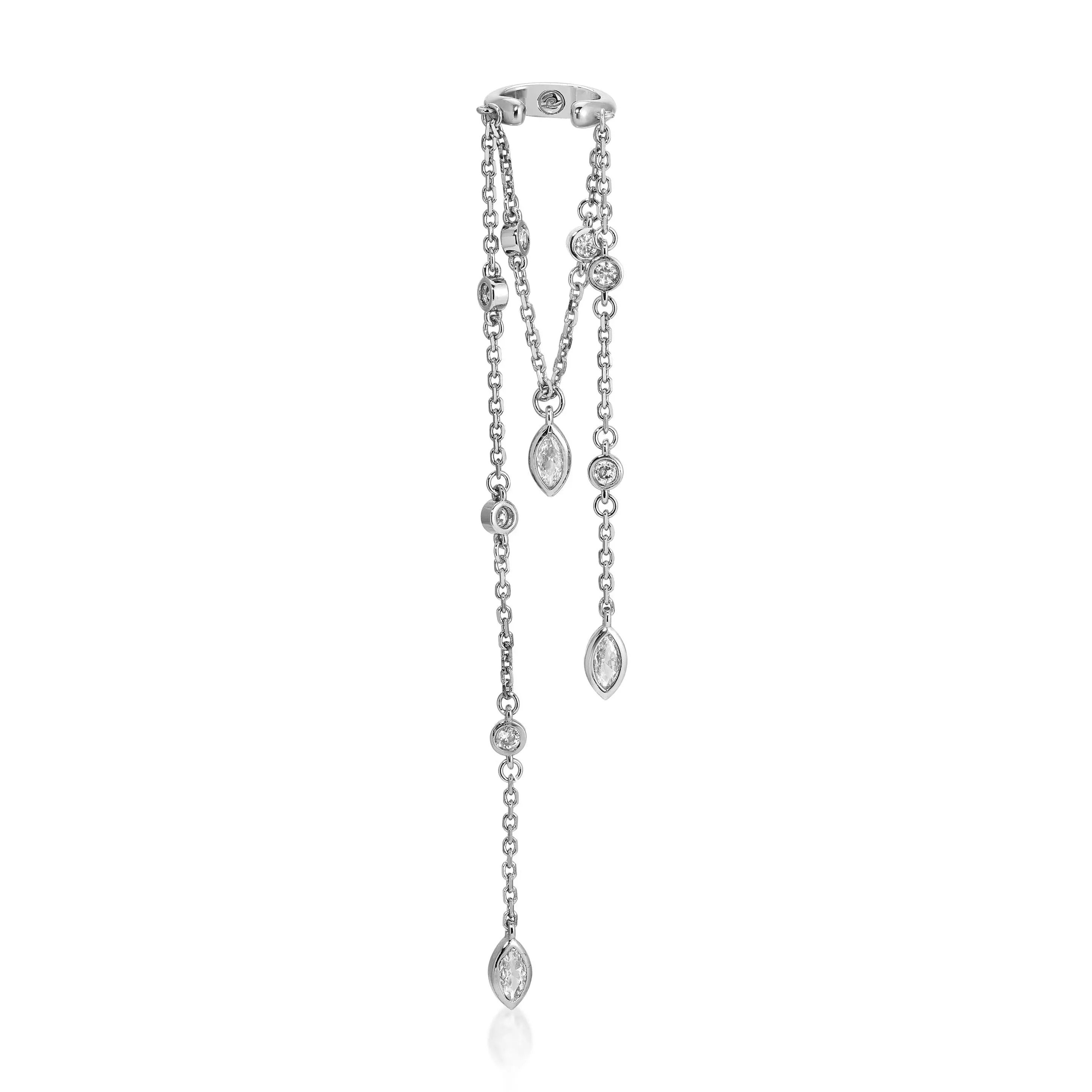 Ettika Dainty Drop Ear Cuff Rhodium Plated Brass Cubic Zirconia 3.79" Length 0.71" Width Elegant Minimalist Design for Adults Ear Accessory Drop Earrings