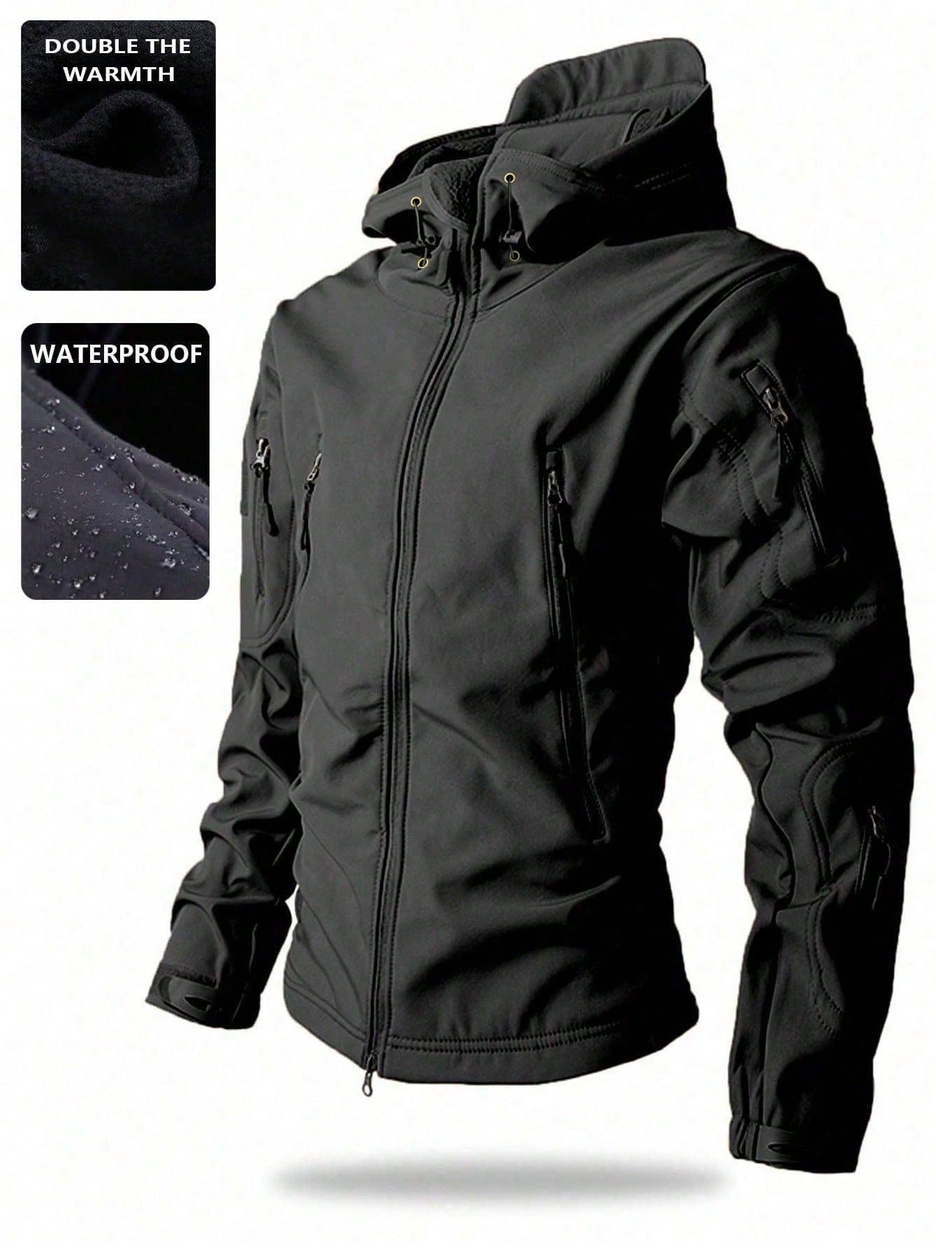 Men’s tactical softshell fleece outdoor jacket, windproof, waterproof, wear-resistant, breathable, multi-pocket mountaineering hiking jacket, Multi-Pockets, Universal Sport