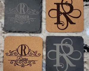 Personalized Monogram Coasters - Set of 4 Cork or Slate