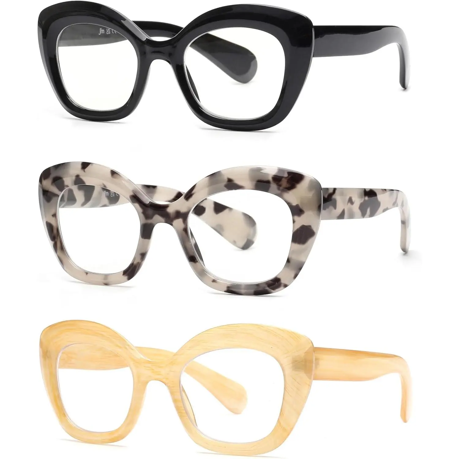 Women's Cat-Eye Reading Eyeglasses - 3 Pack Mixed Color, Blue Light Blocking, Adjustable Spring Hinge, Durable Bedside Computer Readers