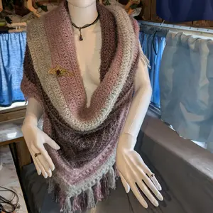 Cozy Striped Crochet Shawl with Fringe - Soft Hygge Yarn Wrap for Women - Perfect for Layering