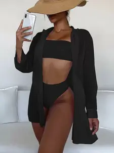 Solid Button Front Kimono Cover-Up for Women - Lightweight Beach Wrap for Summer Beach, Beachwear