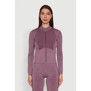 Seamless Marled Mock Neck Long Sleeve Track Jacket