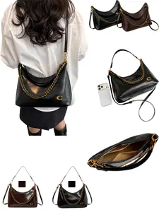 Luxury Vintage Style Crossbody Bag, Synthetic Leather, Chain, Adjustable Strap, Spacious Interior, Perfect for Fall
