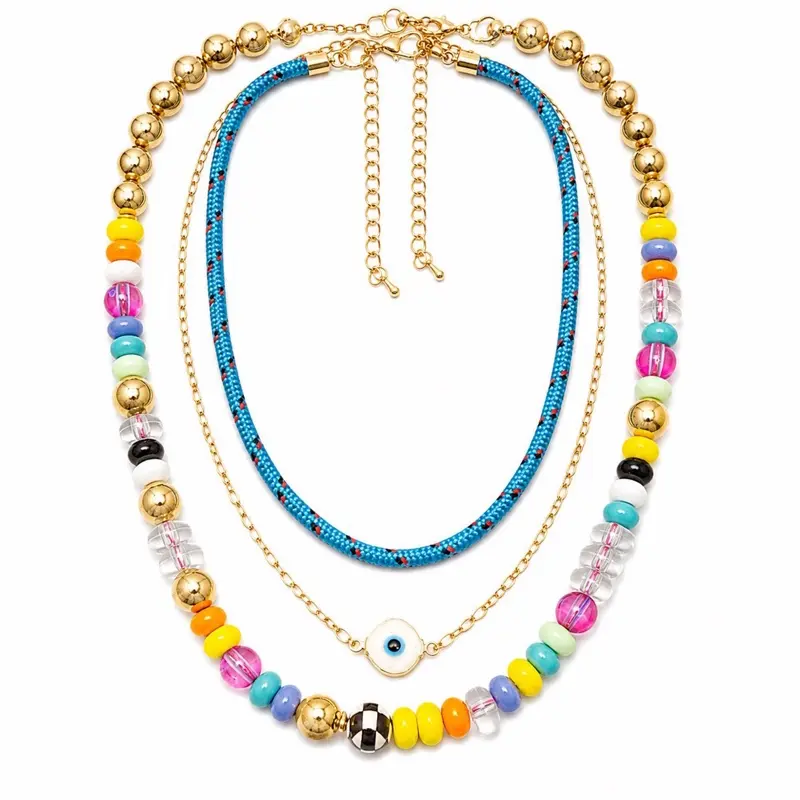 3-Piece Colorful Evil Eye Necklace Set