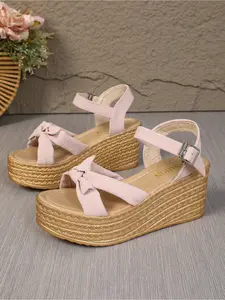 2026 Summer White Women's Wedge Sandals, Faux Espadrille Platform High Heels, Ankle Strap Casual Platform Shoes