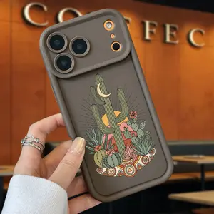 Desert Cactus Phone Case for iPhone 17 Air 16 16e 15 14 13 12 11 Pro Max Plus X XS Straight Edge Upgraded Lens Protection Durable Bumper Cover for