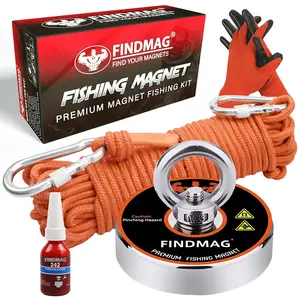 FINDMAG Fishing Magnet Kit 600 LBS Pulling Force, Super Strong Magnet Kit for Magnetic Fishing and Retrieving Items - 2.95inch Diameter