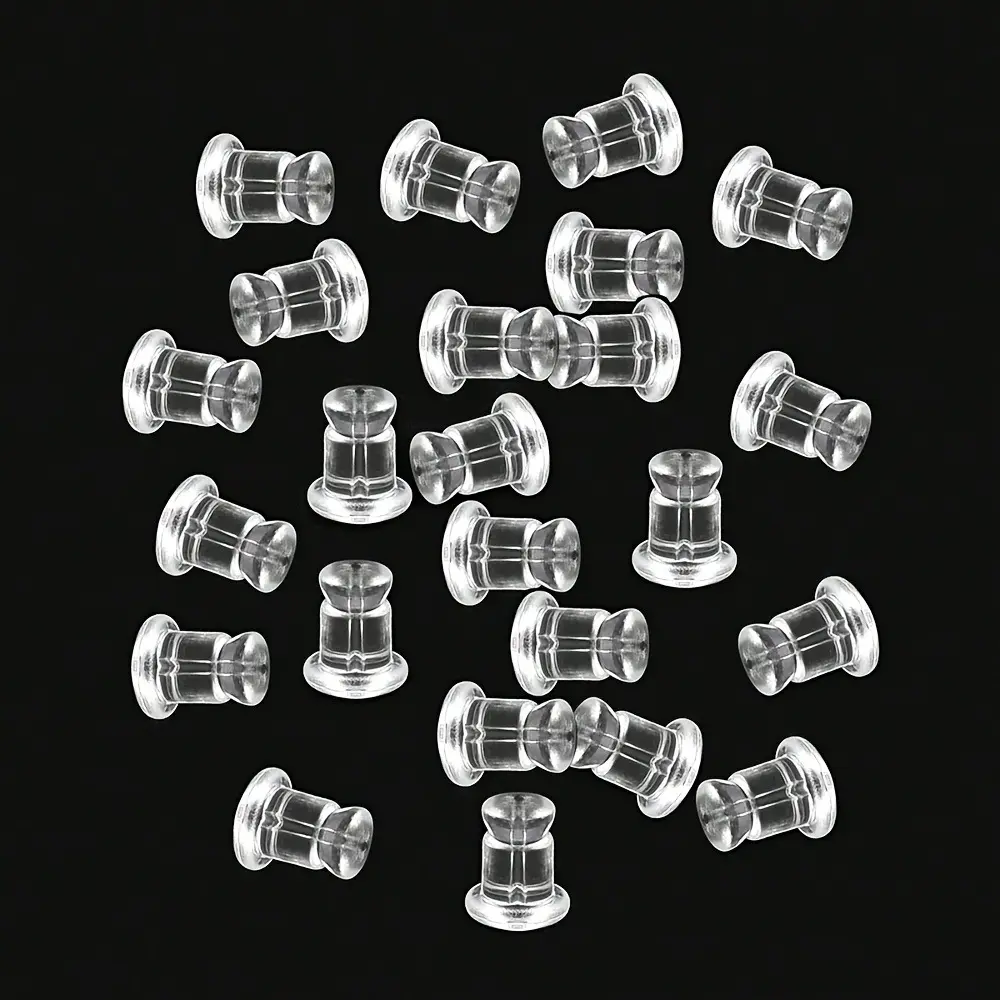 Hypoallergenic Silicone Earring Backs & Posts Set - 200 Transparent Pieces, 2 Styles (Safety Bullet Plug, Ear Plug Screws) for Beauty & Personal Care Ear Care, 200 Pcs, Back Plugs