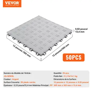 VEVOR Garage Tiles Interlocking, 12x 12x 0.53 inch 50 Pack Garage Floor Covering Tiles, Non-Slip Double-Sided Texture Garage Flooring Tiles, for Garages, Basements, Repair Shops, Silver