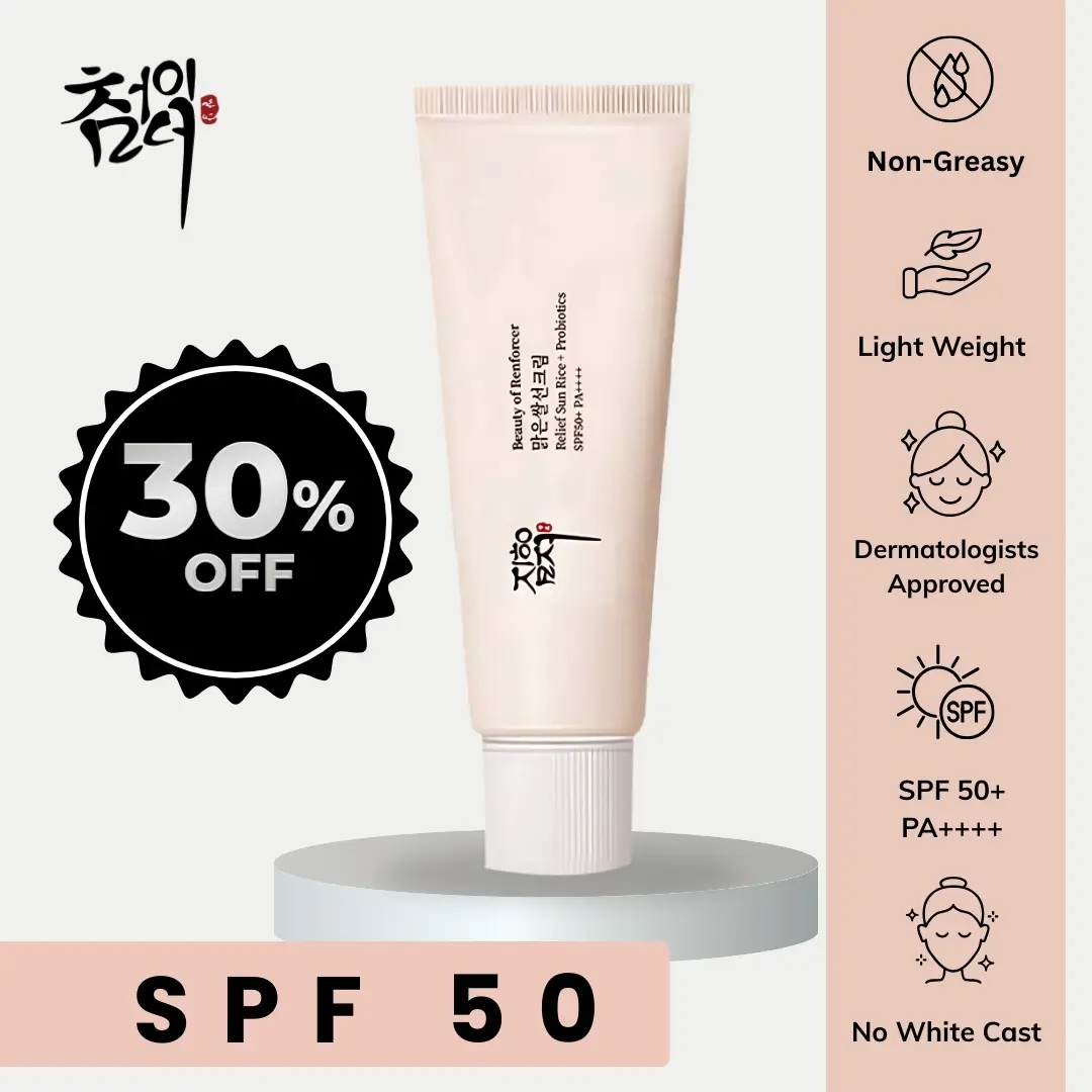 Renforcer Relief Sun Rice+ Probiotics SPF50+ PA++++ Daily Relief Korean Sunscreen for Face Non-Greasy Lightweight No White Cast for All Skin Types 1.69 fl oz