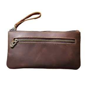 Vintage Crazy Horse Leather Full Grain Cowhide Pencil Case For Men And Women, Multi-Functional Zippered Stationery Organizer, Durable Portable Pouch Doubles As Coin Purse Credit Card Holder And Cash Wallet, Ideal For School Office Daily Carry And Travel