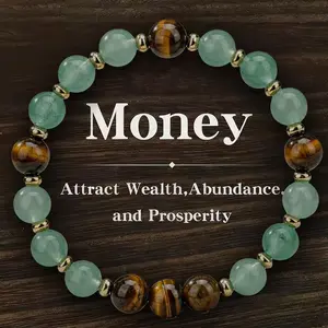 1pc  Money Attraction Bracelet with Green Aventurine & Tiger Eye - Solid Unscented Prosperity & Wealth Amulet for Birthday, Anniversary, Summer Vacation & Theme Parties Jewelry Charms Abundance Natural Stone bracelet