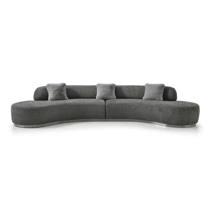 150" Boucle Curved Sofa with Toss Pillows – Modern Armless Design