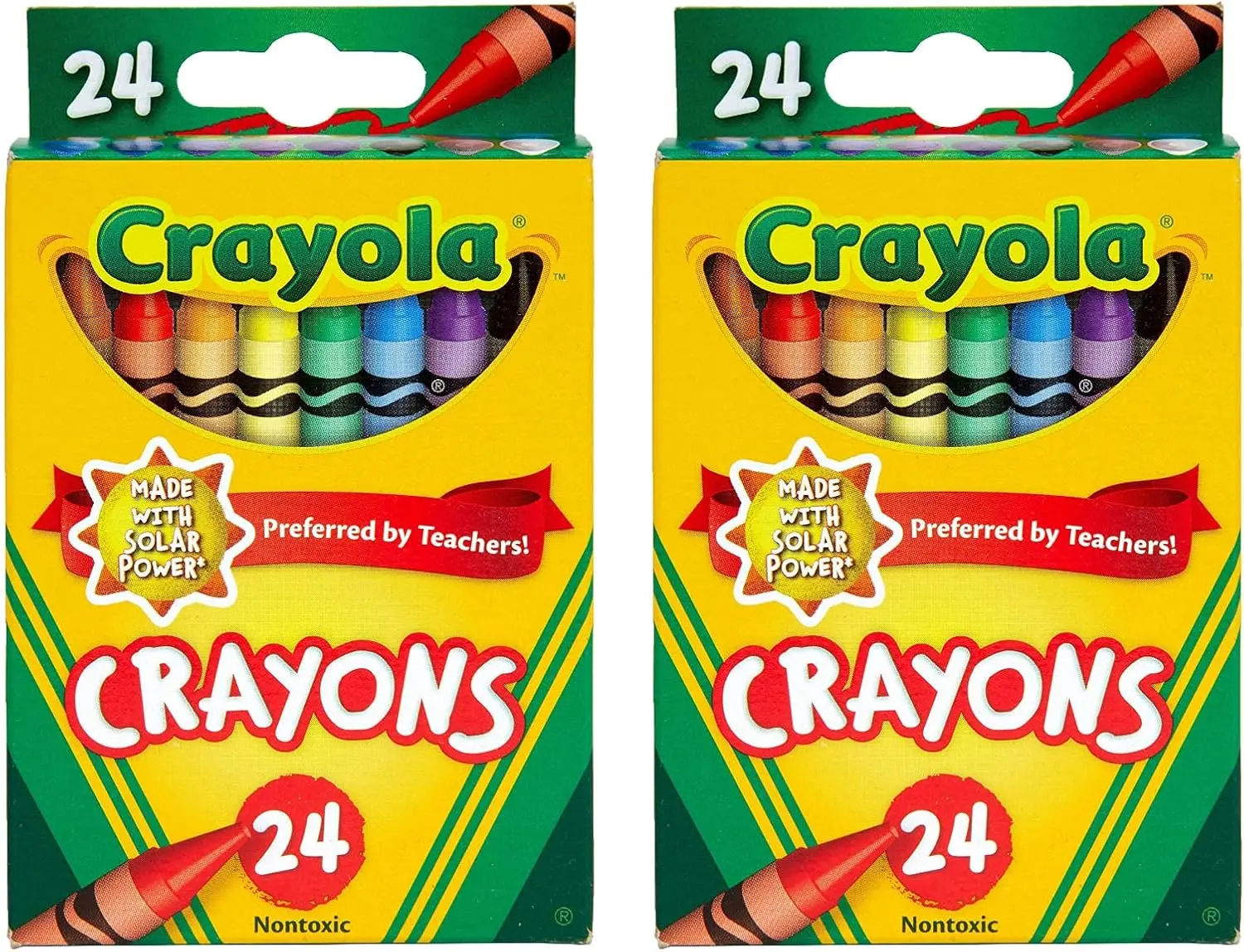 48-Count Wax Crayons, 2 Boxes of 24 Assorted Colors, Non-Washable Drawing and Coloring Supplies