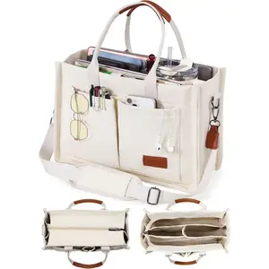 FIORETTO Canvas Tote Bag for Women with Zipper Closure & Individual Compartments for Work College for Teacher & Nurse