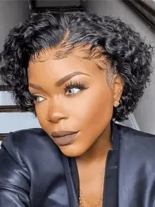 13x4x1 Lace Front Wig, Short Curly Wave Wigs, Human Hair for Women, 180% Density, 6 Inch, Everyday Use, Human Hair Wavy