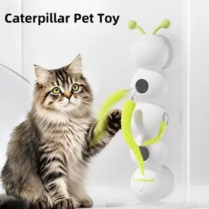 Interactive Wall Mounted Cat Toy - Automatic Light Sensing Electric Caterpillar with Pop-Out Feather, Rechargeable Smart Pet Teaser for Boredom