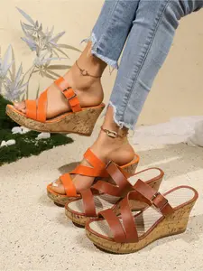 Vintage Brown Wedge Sandals for Women 2025 Summer Platform Slip On Sandals Comfy Casual Beach Shoes Height Boost Wedge Sandals! Adjustable Buckle Strappy Cork Wedges for All Day Wear, Perfect for Vacation & Daily Stylish Elegant Sandals