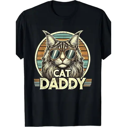 Summer t Shirts EWHCat Daddy Cool Maine Coon Cat Father's Day Retro Cat Dad T-Shirt