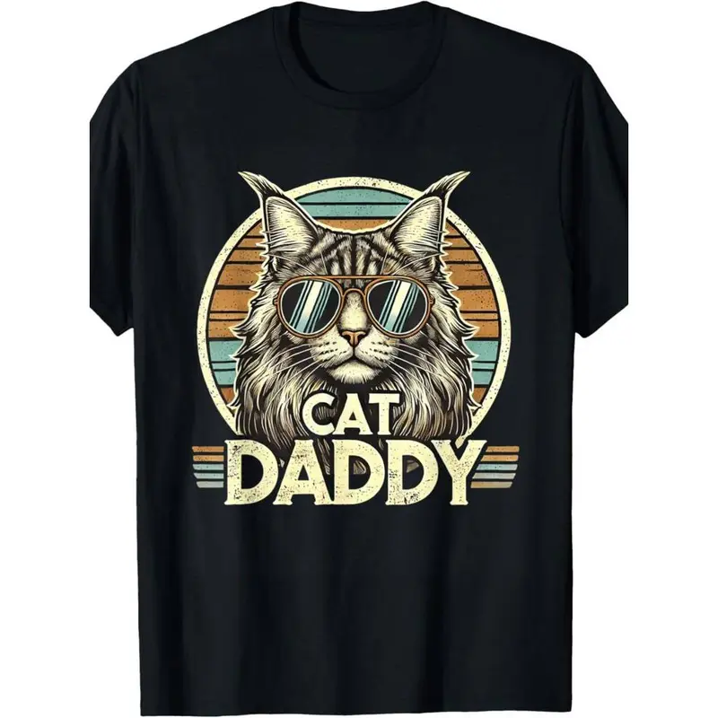 Summer t Shirts EWHCat Daddy Cool Maine Coon Cat Father's Day Retro Cat Dad T-Shirt