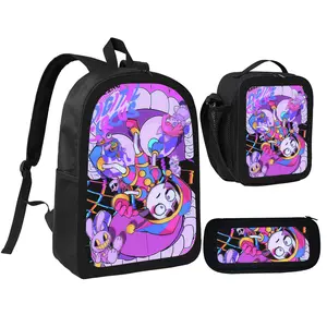 Digital Circus Backpack 3 Piece Set, Cartoon Pomni Bag with Lunch Box and Pencil Case for Boys Girls Student Bookbag