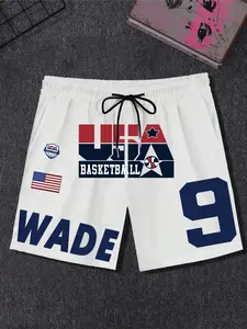 Men's USA Basketball Print Shorts, Casual Loose Fit American Basketball Shorts for Summer, Men's Basketball Shorts for Daily Wear, Athleisure Style Bottoms, Athletic Training Apparel, Active Shorts
