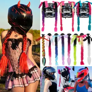 Snoilite 20"Gradient Braids Ponytail Helmet Decor Motorcycle Helmet Braids Ombre Multiple Colors Braids with Suction Cup Ponytail Braids Braided Braid Hair Extensions (Helmet Not Included)