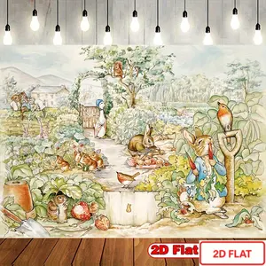 1pc Peter Rabbit Themed Party Backdrop - 213.36x152.4cm Cartoon Bunny Photo Background with Vibrant Garden Scene, Durable Polyester Fabric for Youngsters Birthday, Youngsters Shower & Easter Decorat