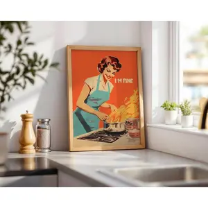 Retro Funny 50s Kitchen Poster Retro Cooking Print Kitchen Wall Art Happy Housewife Poster I'm Fine Print Retro Kitchen Art