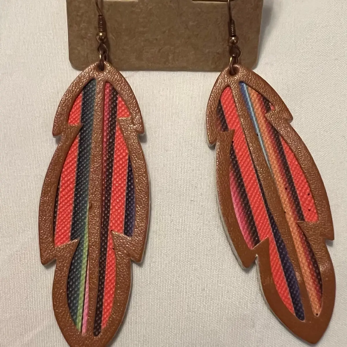 Serape leather feather earrings