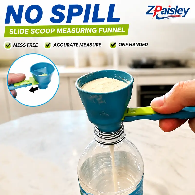 2Pcs 2 in 1 Adjustable Measuring Scoop with Funnel, Slide Control Anti Spill Powder Dispensing Spoon for Baby Formula Protein Powder Coffee Spices Baking