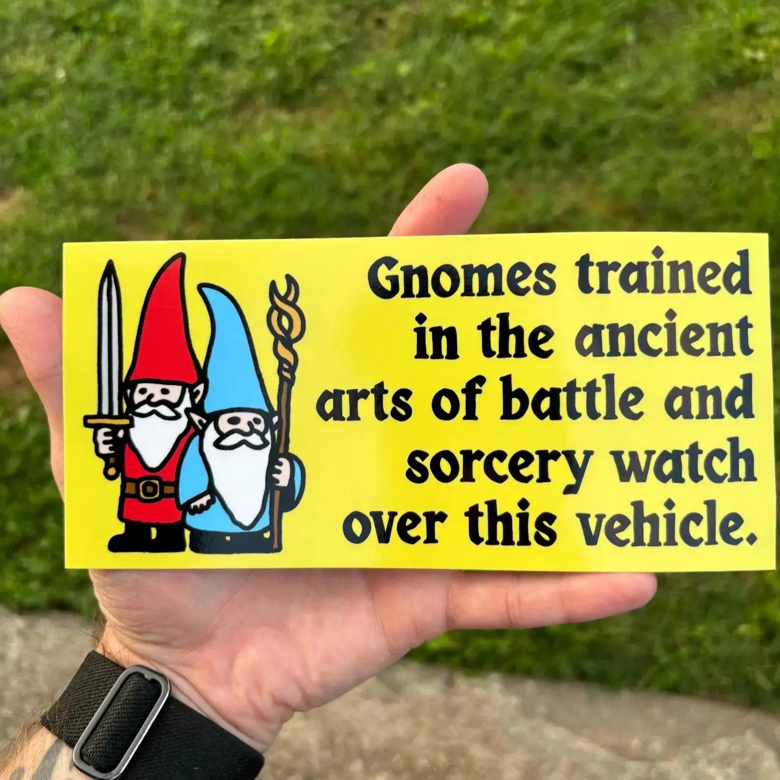 Gnome Train in The Ancient Car Sticker, Funny Car Bumper Sticker, Weatherproof Cute Sticker for Tumblers, Laptops, Windows, Bumper, Motorcycle, Truck,