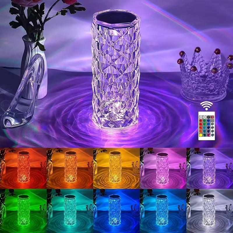 Rose Atmosphere Table Lamp Bedroom Bedside Table Lamp Touch Charging Creative Night Light Three-tone Dimming Color Colorful Remote Control Touch Switch Brightness Can Be Adjusted Freely crystal