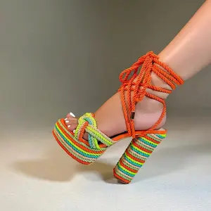 Women's 70's Candy Color Decor-Accented High-Heel Sandals, Stylish Women's Shoe Footwear