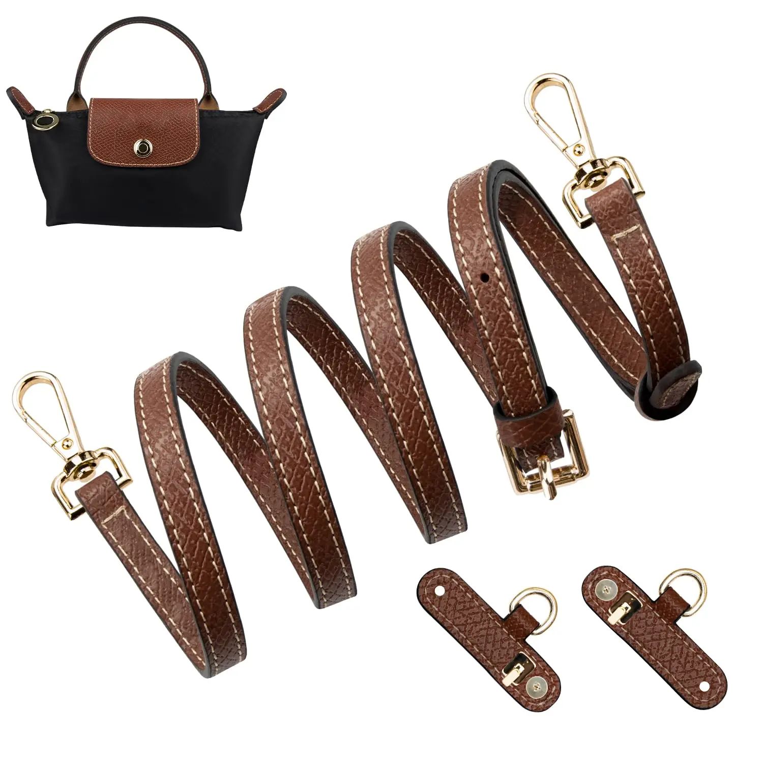 Solid Color Leather   &  Hanger, Crossbody  for Longchamp Mini , Genuine Leather Shoulder ,  Accessories for Handbag, Change your Mini , Accessories for  casual adjustable Enamel