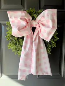 Large Pink Plaid Door Bow, Front Door Ribbon Decor, Baby Shower Girl Decoration, Birthday Party Bow, Housewarming Gift