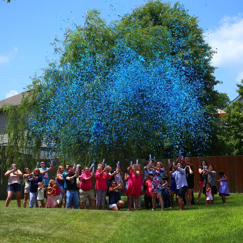 18" Blue Gender Reveal Confetti Cannon - Biodegradable, Smoke-Free, and Easy to Use