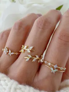 4pcsWomen's Butterfly Flower Ring Set, Fashionable Zinc Alloy Jewelry Gift for Friends & Sisters, All-Season Accessory