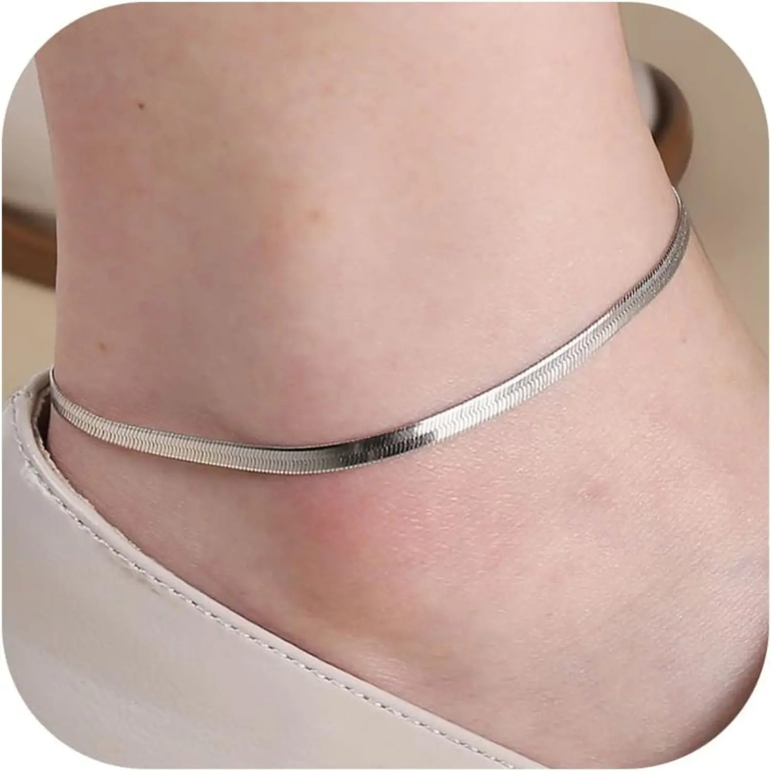 3.5mm Herringbone Link Chain Ankle Bracelet