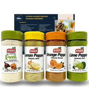 Badia Wings Seasoning Set - Variety Pack of 4 with Lime Pepper, Lemon Pepper, Orange Pepper & Ranch Seasoning - QBIN Recipe Card - Flavor