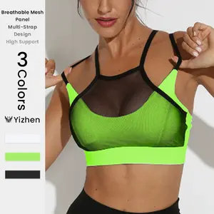 Women’s Mesh Panel Multi-Strap High Support High Elasticity Mesh Sports Bra - Active & Lounge Wear Top, Mesh Sports Bras