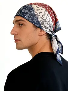 2 Pack Vintage Paisley Bandana Square Scarf, & Navy Color Block Print, Y2K Retro Neck Scarf, Head Scarves, Headscarf, Hair Bandana for Women Men, Scarf Wrap, Streetwear