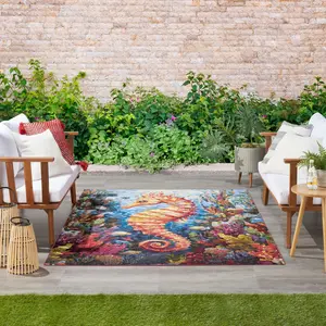 Nourison Color Splash Seahorse Modern Area Rug, Indoor/Outdoor Flatweave Carpet
