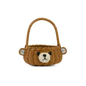 Hand Woven Bear Rattan Wedding Flower Girl Basket Decorative Home Decor Bin Organizer Storage Cute Handmade Handcrafted Gift Decoration Wicker Easter